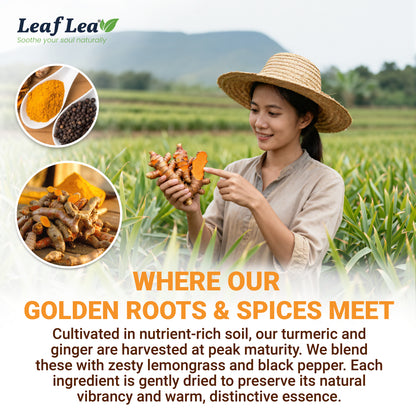 LeafLea Turmeric Ginger with Black Pepper Tea Bags, Individually Wrapped for Freshness, Natural Herbal Blend for Immunity, Joint & Digestion, Caffeine Free, Vegan, No Sugar