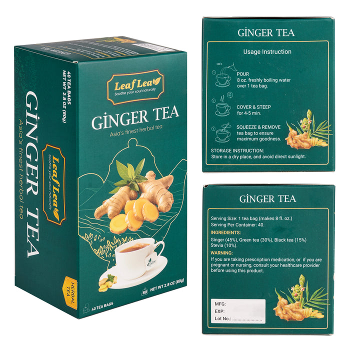 Premium Ginger Green Tea Bags - 160 Count | Natural Blend with Ginger Roots, Promotes Digestion, Spicy & Warming, Ideal Gift