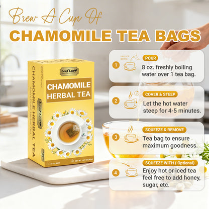 LeafLea Chamomile Tea Bags, Herbal Tea from Chamomile Flowers, Gentle Floral Scent, Clean Smooth Finish