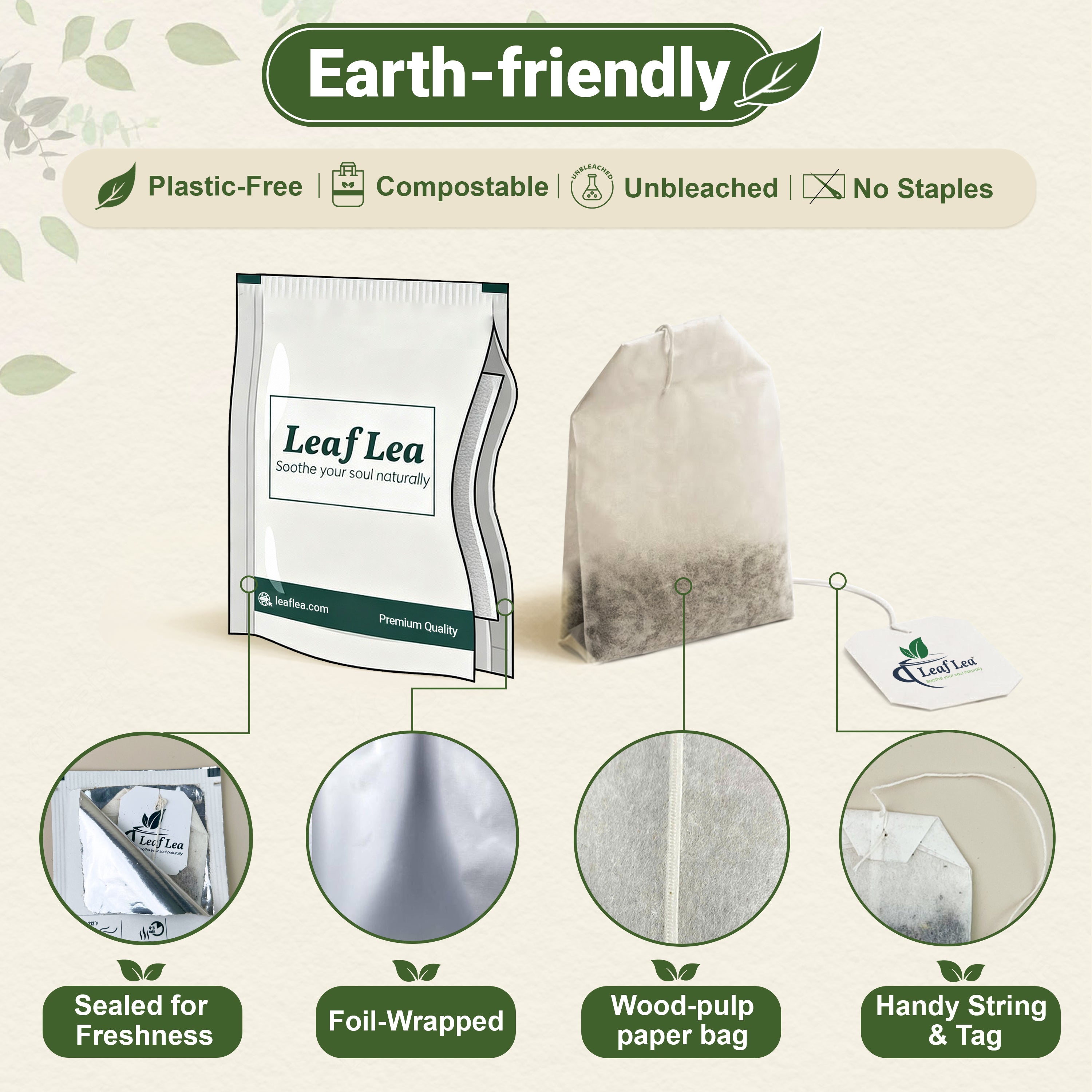 LeafLea Oolong Tea Bags, 100% Oolong Tea Leaves, Smooth Warm Aroma with Light Toasted Notes