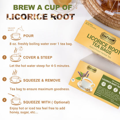 LeafLea Licorice Root Tea Bags - Pure Licorice Spice Tea, Herbal Infusion, Te De Regaliz, Caffeine-Free, Sugar-Free
