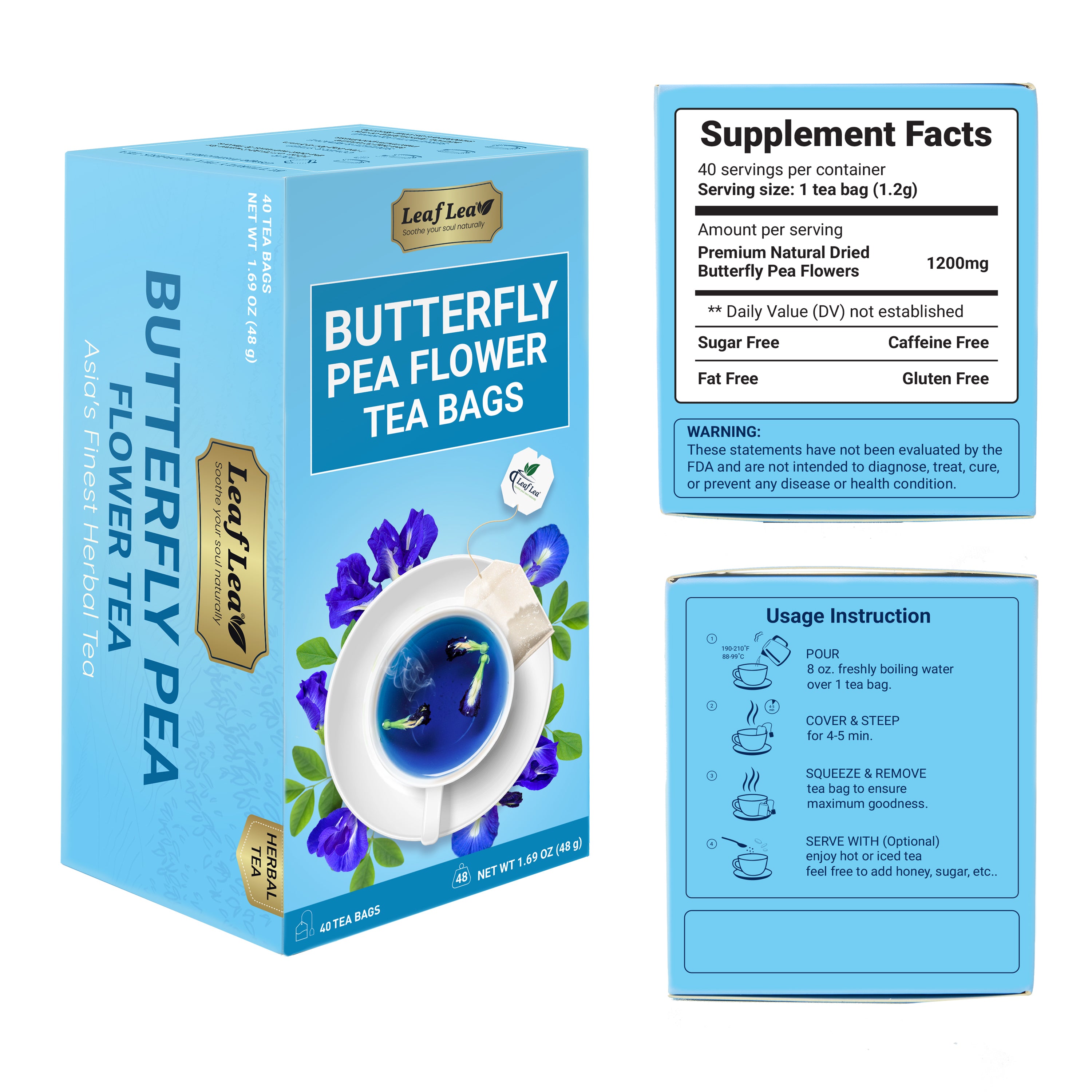Butterfly Pea Flower Tea Bags for Mocktails & Natural Food Coloring