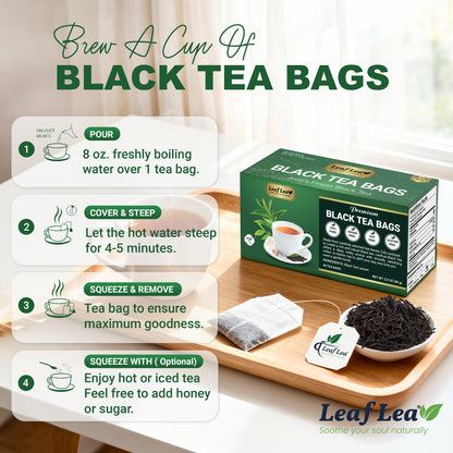 LeafLea Black Tea Bags, Premium Full-Bodied Black Tea Leaves, Digestive Ease & Natural Alertness with Caffeine