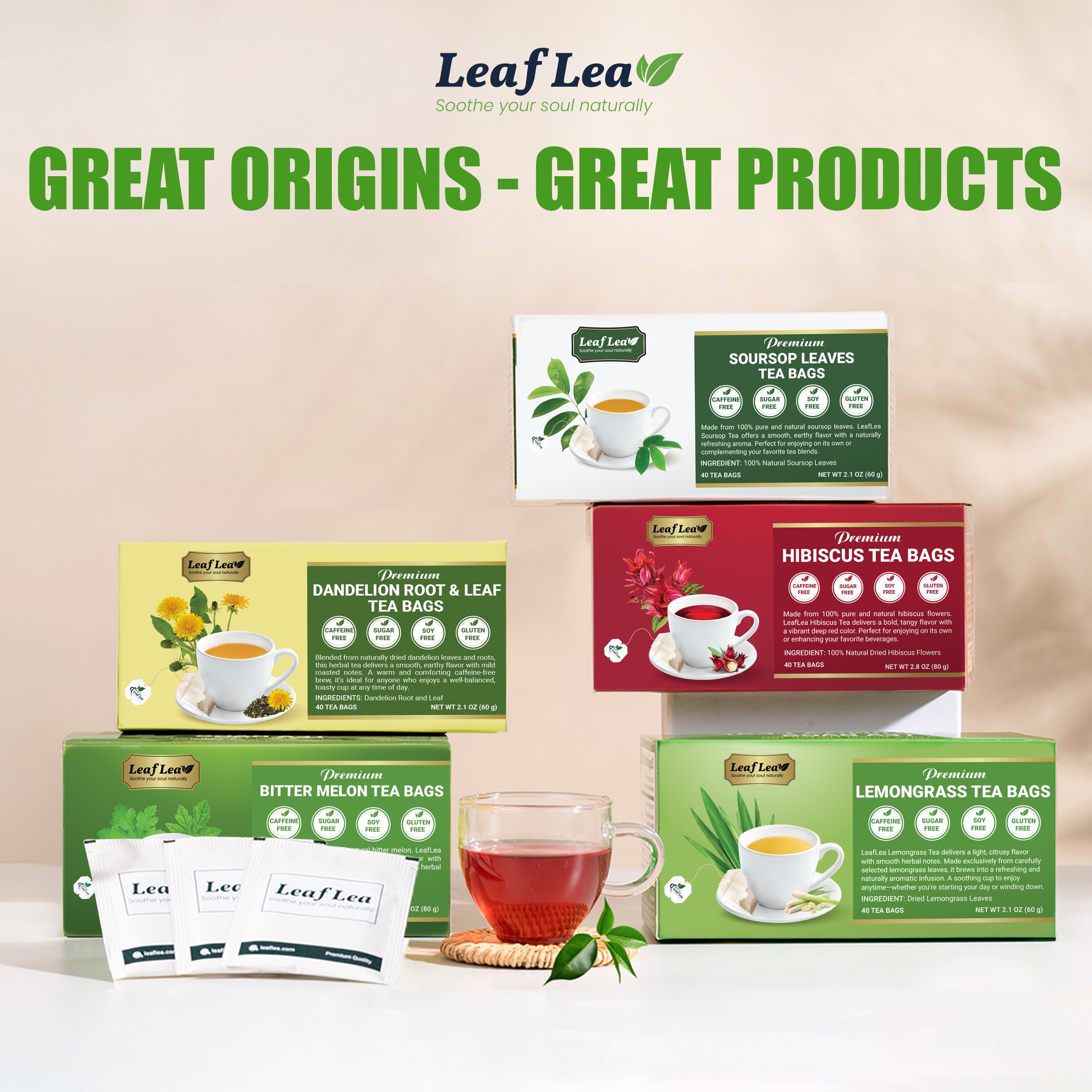 LeafLea Dandelion Root and Leaf Tea Bags, Roasted Dandelion Root Tea Blend, Natural Herbal Tea for Digestion & Wellness