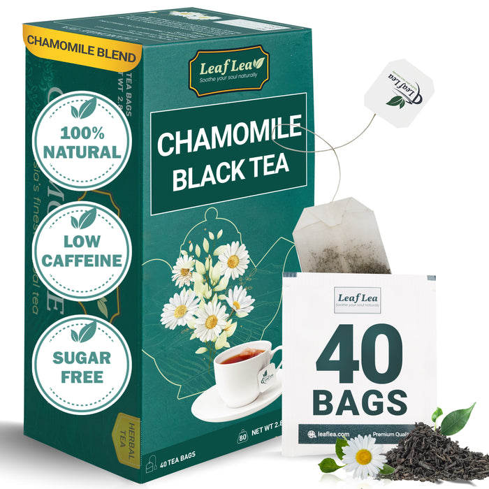 LeafLea Chamomile Black Tea - 40 Bags | Natural Relaxation & Digestive Support, Chamomile Blend, Sugar-Free, Vegan, Gluten-Free