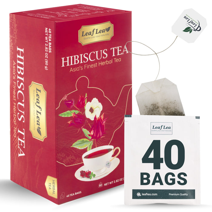 LeafLea Hibiscus Tea Bags – 40 Premium Natural Hibiscus Flower Tea Bags, Supports Heart Health & Immunity, Rich in Antioxidants & Vitamin C, Caffeine-Free, Sugar-Free Beverage