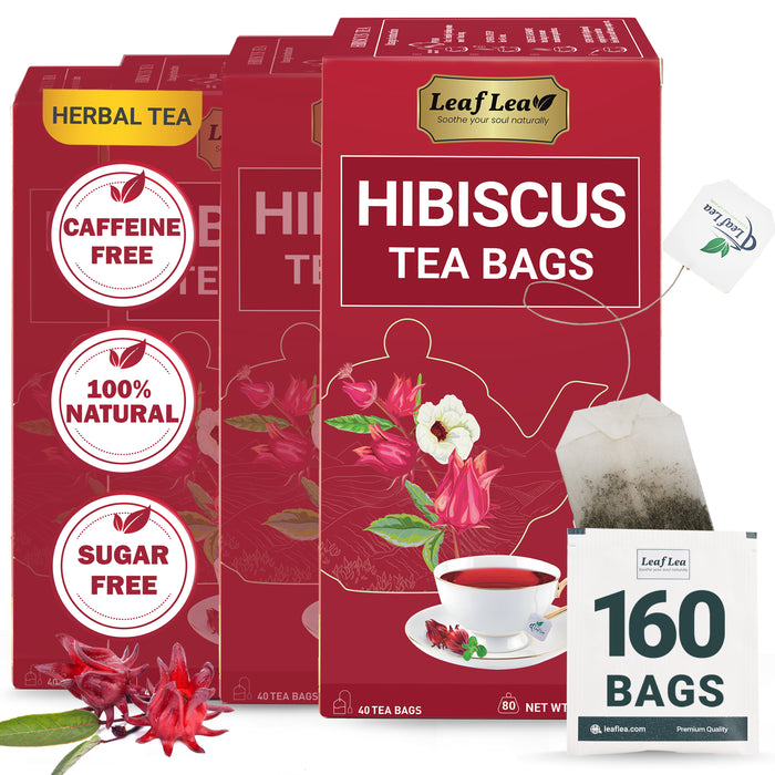 LeafLea Hibiscus Tea Bags – 160 Premium Hibiscus Flower Tea Bags, Supports Heart Health & Immunity, Rich in Antioxidants & Vitamin C, Caffeine-Free, Sugar-Free Beverage